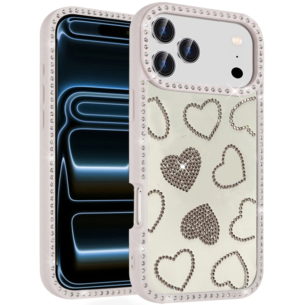 Phone Case for Apple iPhone 18 Pro Spread Love Hearts Glitter Shimmer Bling Diamond Edge Shockproof Hybrid Stylish Protective Slim Grip Designer Cover