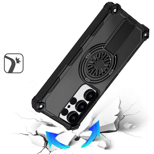 For Samsung Galaxy S26 Ultra Texture Design Invisible Kickstand Case, MagSafe Compatible Hybrid Shockproof Cover, Car Mount Friendly Case Cover