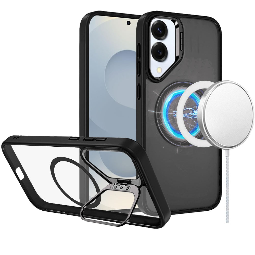 For Samsung Galaxy S25 EDGE Heavy Duty Metallic Hybrid Tough TPU with Camera Ring Stand, MagSafe Compatible, Rugged Drop Protection Case Cover