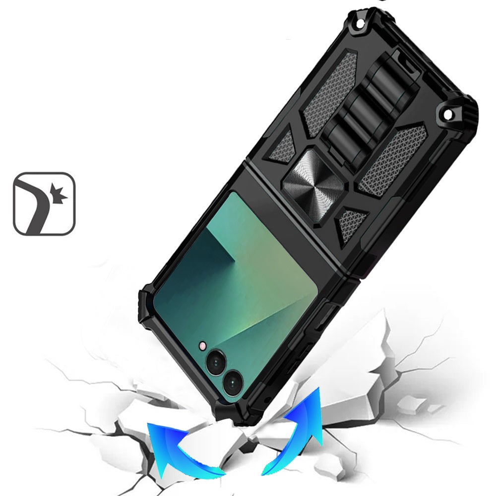 For Samsung Galaxy Z Flip 7 Hybrid Shockproof [Military Grade] Rugged Protective with Magnetic Car Mount & Invisible Stand Case Cover