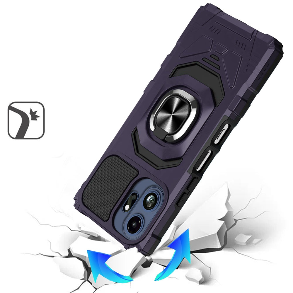 Phone Case for TCL 70 Pro Rugged Hybrid Dual Layer Magnetic Ring Stand Armor Shock Absorbing Heavy Duty TPU Reinforced Bumper Cover