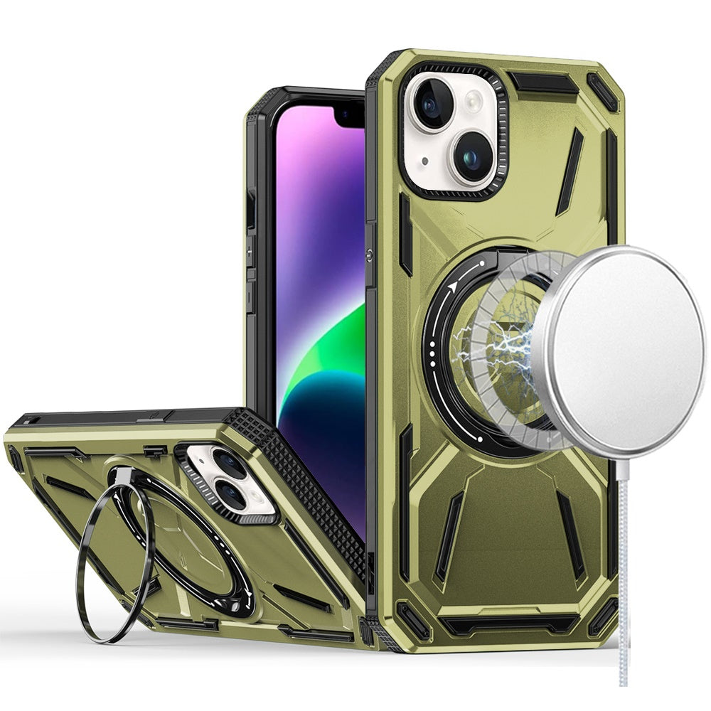 For Apple iPhone 16 (6.1") Hybrid Magnetic Ring and 360° Rotational Kickstand with MagSafe Compatible, Military Grade Drop Protection Case Cover