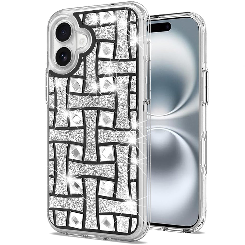 For Apple iPhone 16 (6.1") Sparkly 3D Design Diamond Shockproof Protective Bling Rhinestone Hybrid Skin PC + TPU Case Cover