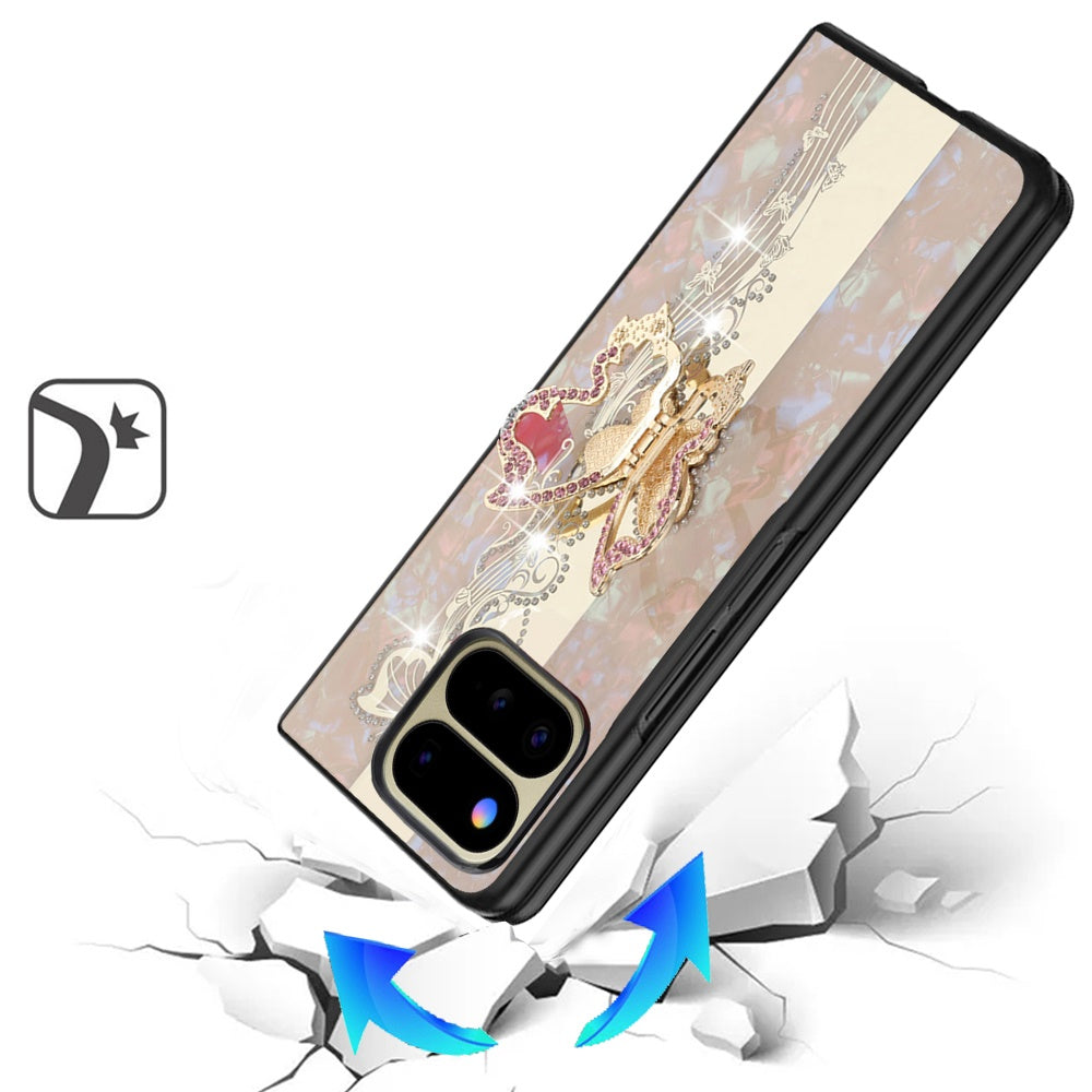 Phone Case for Google Pixel 11 Pro Fold Diamond Glitter Butterfly Engraved Ring Stand Luxury Bling Hybrid Shockproof Chrome Edge Protective Durable Grip Cover