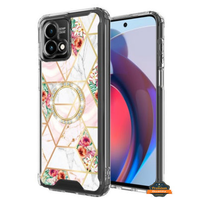 Phone Case Cover for Motorola Moto G Stylus 5G 2026 Fashion Design Bling Diamond Hybrid Protective Case, Ring Kickstand Hard PC + TPU Cover