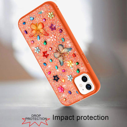 Phone Case for Apple iPhone 11 3D Butterfly Diamond Bling Glitter Shockproof Stylish Protective Luxury Hybrid Sparkly Durable Grip Design Cover Cosmic Orange