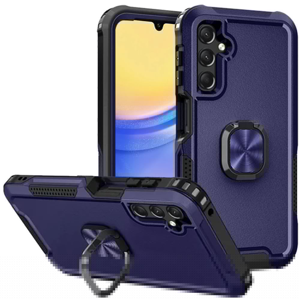 For Samsung Galaxy A15 5G Magnetic Ring Stand 3in1 Shock Protection Durable Grip Kickstand Function Secure Hold Case Cover Black