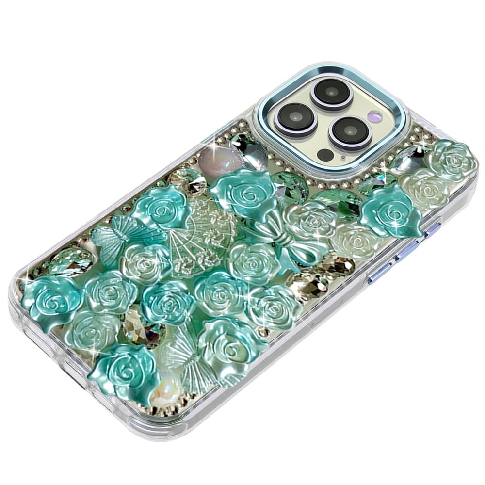 Phone Case for Apple iPhone 13 Pro Max 3D Flower Bling Rhinestone Glitter Cute Stylish Shockproof Protective Decorative Luxury Grip Stones Ornaments Cover