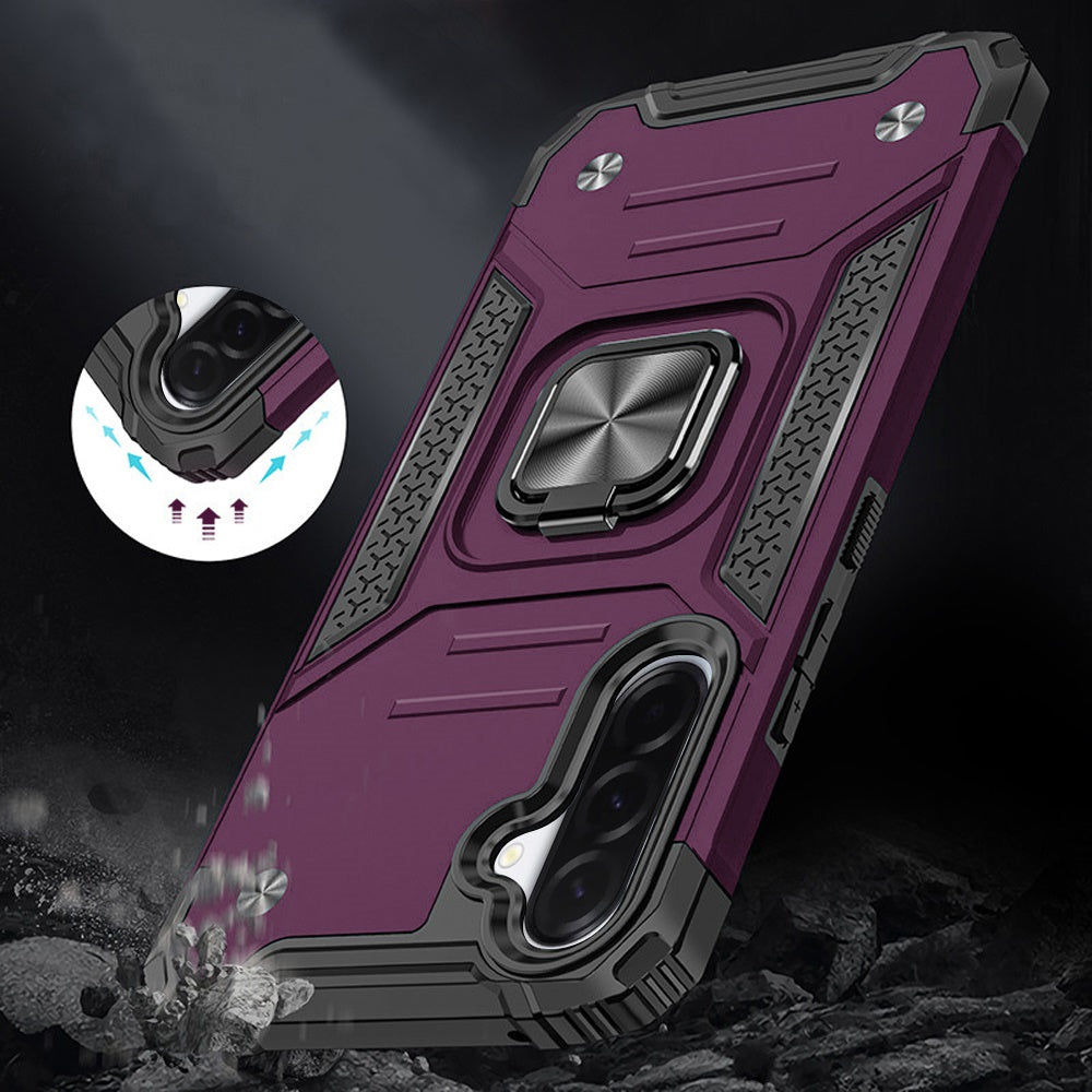 Phone Case for Samsung Galaxy A37 / A36 Magnetic Car Mount Hybrid Ring Stand Shockproof Rugged Grip Armor Heavy Duty Protective TPU Durable Cover Purple