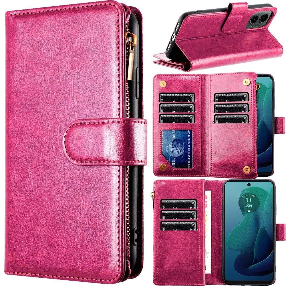 For Motorola Moto G 5G 2024 Luxury Wallet Card Holder Zipper Design Shockproof Protection Secure Grip Multi Slot Storage for Daily Use Case Cover Hotpink