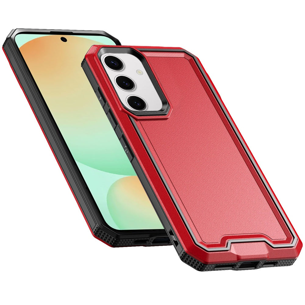 For Samsung Galaxy S24 FE Tough Modern Fused Hybrid Armor Hard PC TPU Rubber Shockproof Drop Protection Impact Case Cover Red