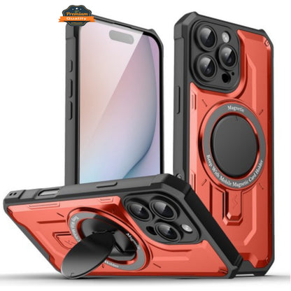 For Apple iPhone 16 Plus (6.7") Hybrid Tuff Case with Folding Stand Magnetic Holder Compatible with MagSafe [Military Shockproof] Case Cover
