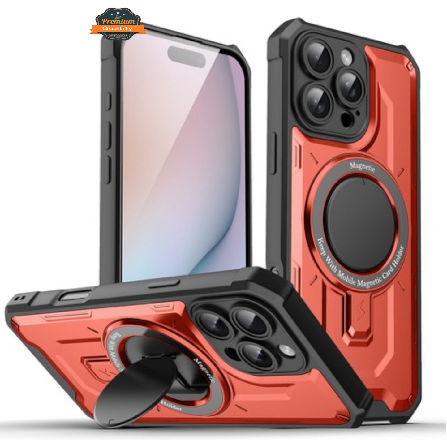 For Apple iPhone 16 Plus (6.7") Hybrid Tuff Case with Folding Stand Magnetic Holder Compatible with MagSafe [Military Shockproof] Case Cover