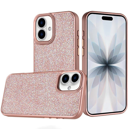 For Apple iPhone 17 (6.3") Crystal Sparkle Diamond Glass Full Mini Glitter Bling Frame TPU Hybrid Protective Case Cover