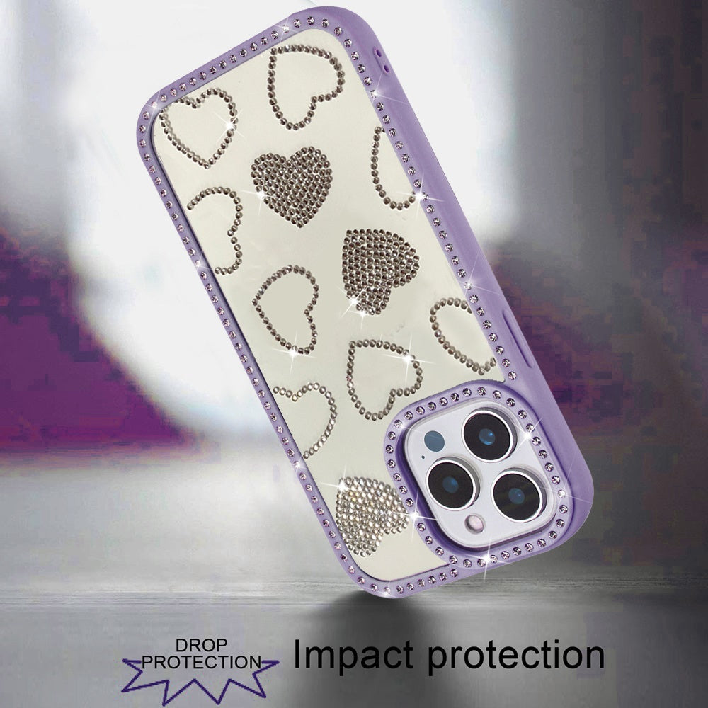 For Apple iPhone 15 Pro Max Spread Love Glitter Shimmer Bling Diamond Edge Hybrid Drop Protection Shockproof Design Case Cover