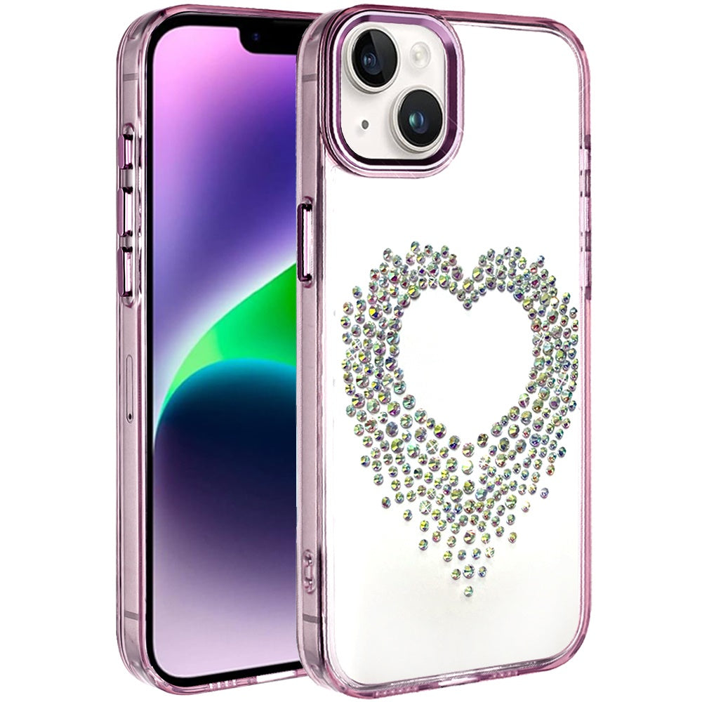 Phone Case for Apple iPhone 14 Angel Hearts Bling Shimmer Colorful Glitter Chrome Edge Shockproof Stylish Hybrid Design Cover Purple