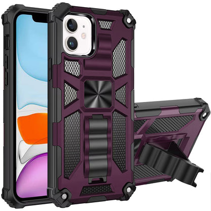 Phone Case for Apple iPhone 11 Built in Magnetic Hiden Kickstand Shockproof Rugged Armor Grip Hybrid Heavy Duty Anti Slip Protective Style Cover Purple