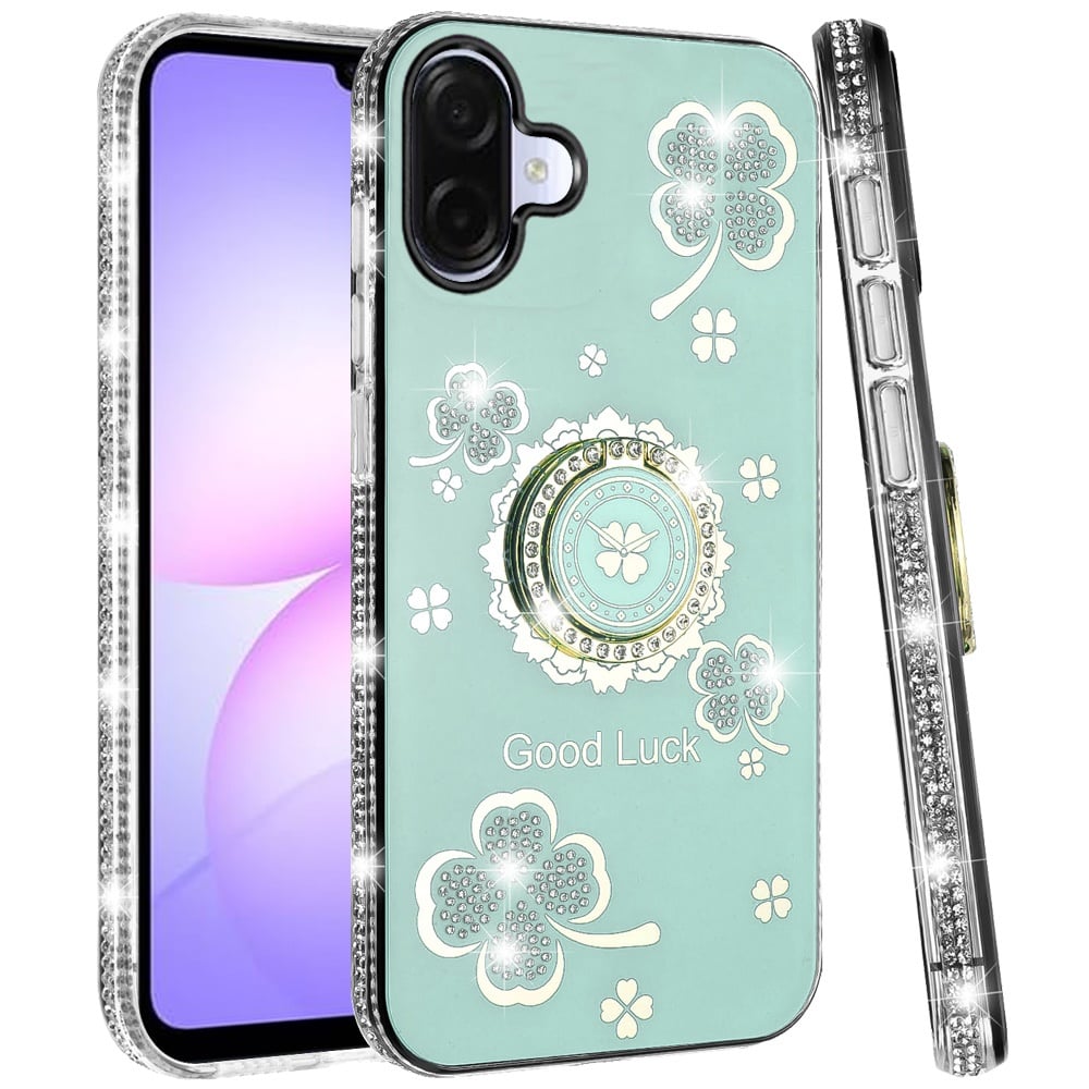 Diamonds Bling All Around Edges Sparkly Glitter Hybrid with Ring Stand Holder Fashion Good Luck