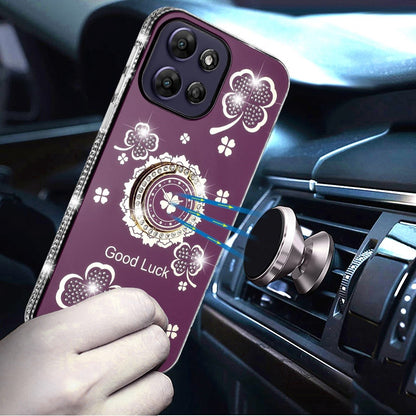 Phone Case for Motorola Moto G Power 5G 2026 /2025 Glitter Diamond Ring Stand Sparkle Rhinestone Edge AntiSlip Kickstand Luxury Fashion Bumper Shockproof Cover Purple