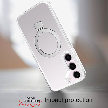 For Apple iPhone 17E /16E Transparent Magnetic Ring Circle Stand with MagSafe Compatible Hybrid Dotted Edged Hard PC Shockproof Case Cover Clear