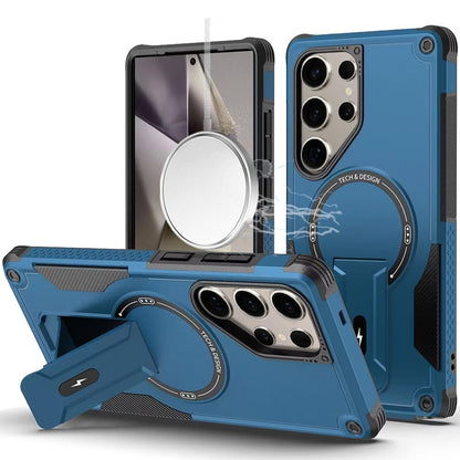 Phone Case for Samsung Galaxy S24 Ultra Magnetic Kickstand Rugged Shockproof Armor Grip Anti Slip Heavy Duty Protective Matte Stand Hybrid Cover Blue