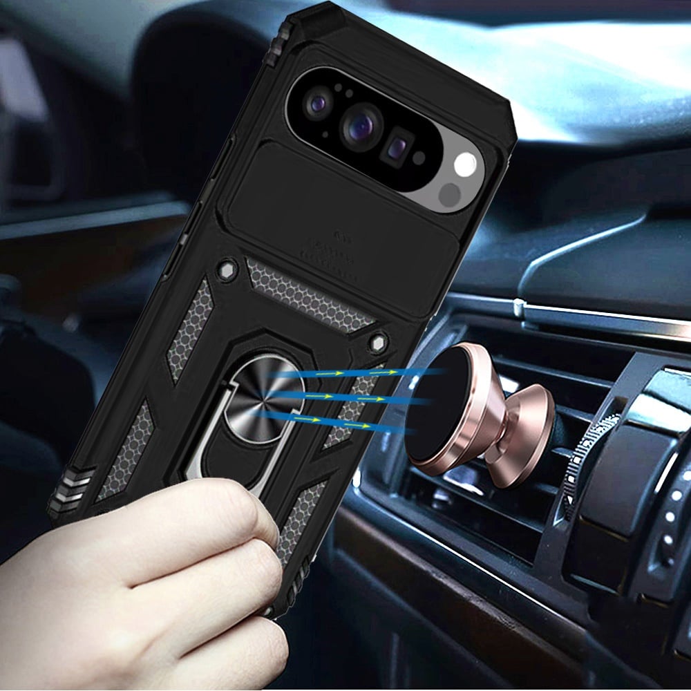 For Google Pixel 10 / 10 Pro Hybrid Ring Shockproof with 360° Rotate Ring Kickstand, Camera Lens Protection, Soft Edge Bumper Case Cover