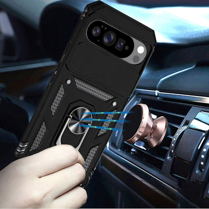 For Google Pixel 10 / 10 Pro Hybrid Ring Shockproof with 360° Rotate Ring Kickstand, Camera Lens Protection, Soft Edge Bumper Case Cover