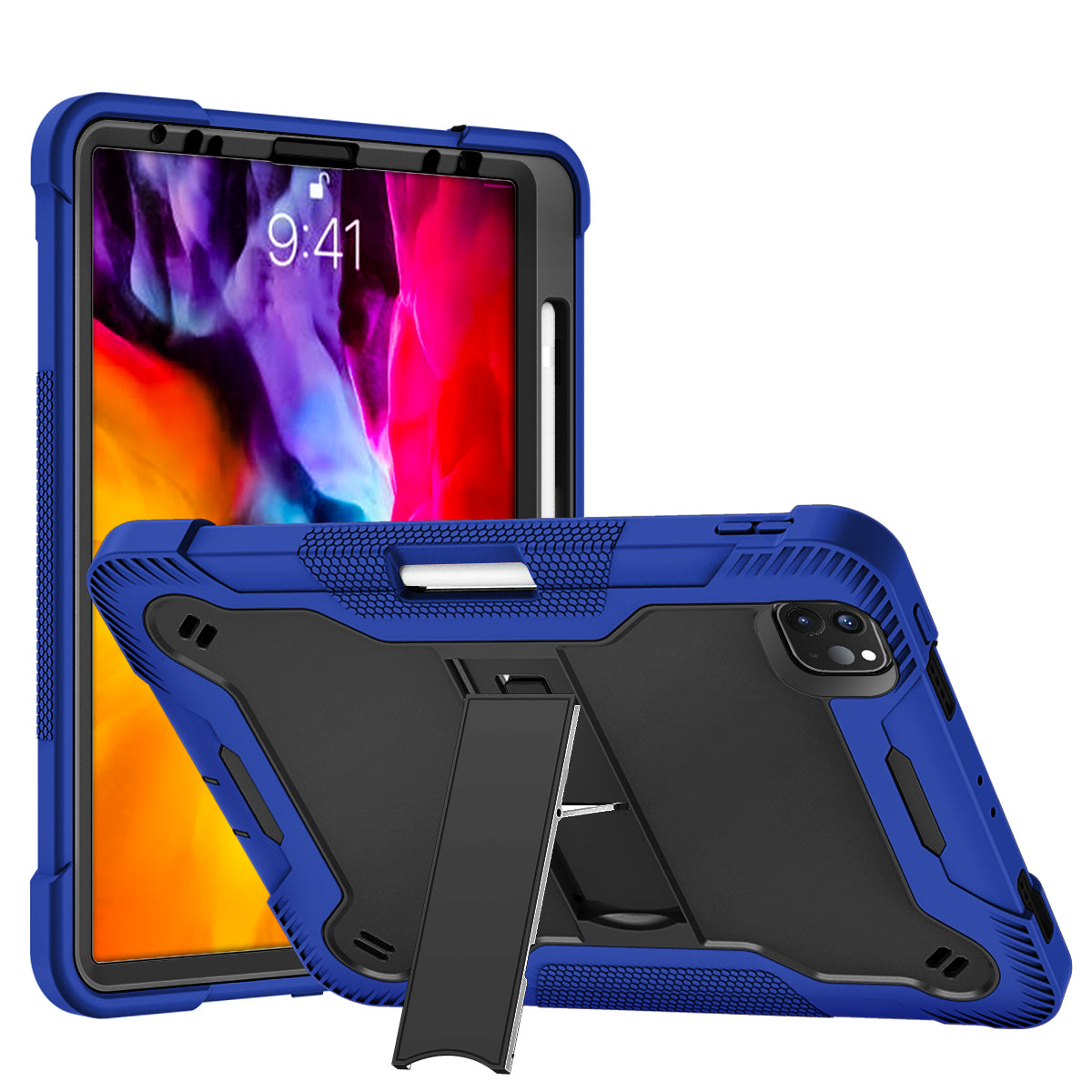 For Shockproof Hybrid Case with Slide Kickstand, Tough Protection Strong Tablet Hybrid Heavy Duty Armor Blue Tablet Case Cover