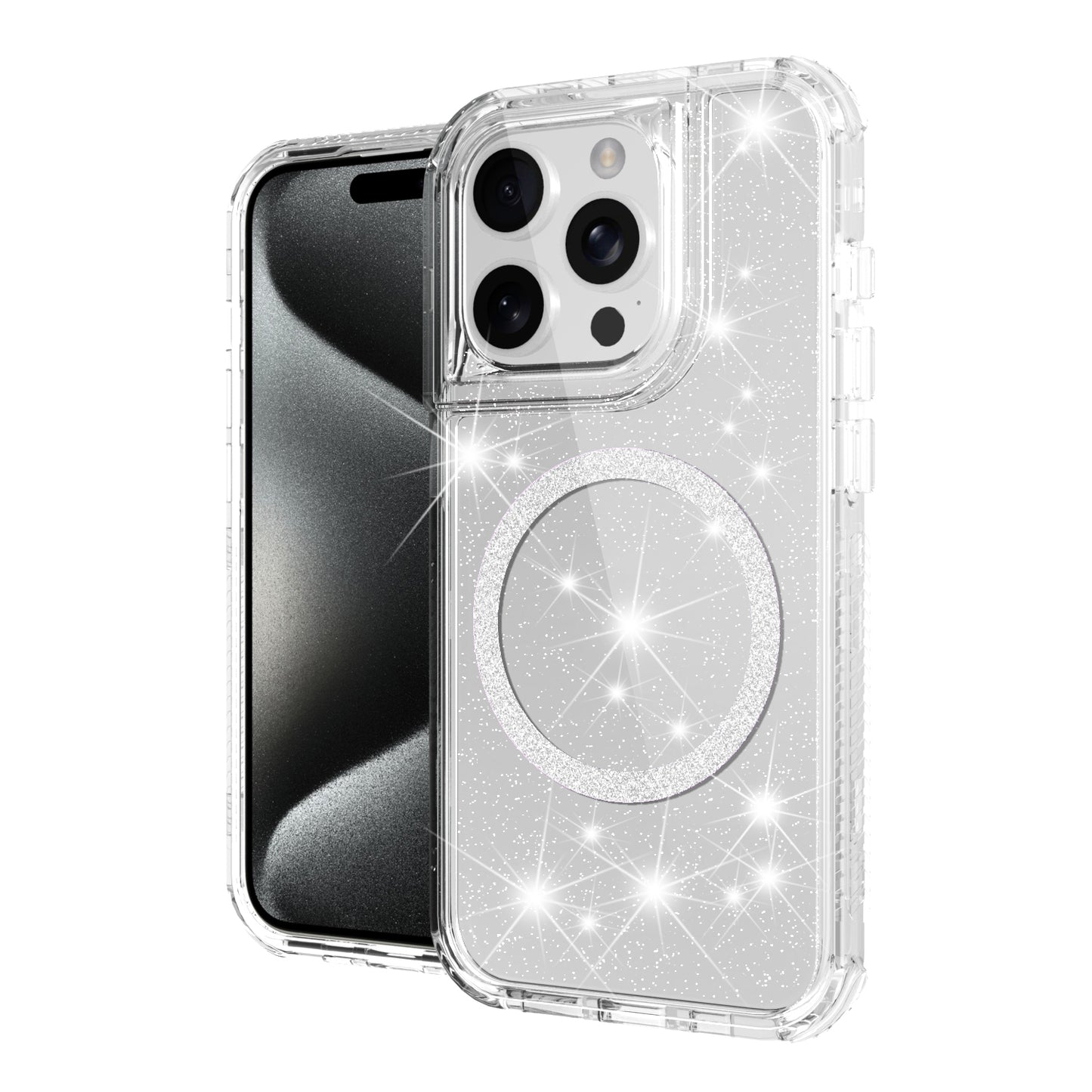 For Motorola Moto G Stylus 5G 2025 Magnetic Circle Compatible with Magsafe, Bling Glitter Sparkle 3-in-1 Hybrid Shockproof TPU Bumper Case Cover