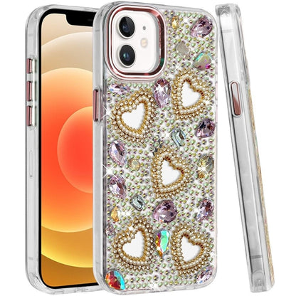 Phone Case for Apple iPhone 12 /12 Pro Luxury Crystal Heart Rhinestone Diamond Bling Shockproof Hybrid Glitter Protective Stylish Durable Grip Cover