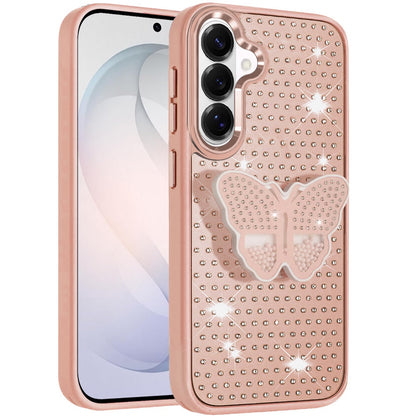 Phone Case for Samsung Galaxy S26 FE /Fan Edition Butterfly Grip Pop Stand Diamond Sparkle Hybrid Shockproof Metal Button Slim Protective Grip Decorative Design Cover