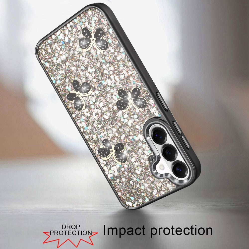 Phone Case for Samsung Galaxy S26 FE /Fan Edition Cute Butterfly Diamond Glitter Metallic Hybrid Shockproof Shimmer Grip Stylish Protective Luxury Designer Cover