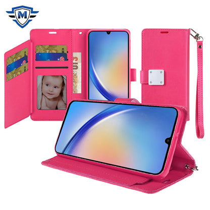 For Apple iPhone 16 Pro Max (6.9") Premium Leather Wallet with Credit Card ID Slots Cash Holder Duo Flip Pouch Stand and Strap Case Cover