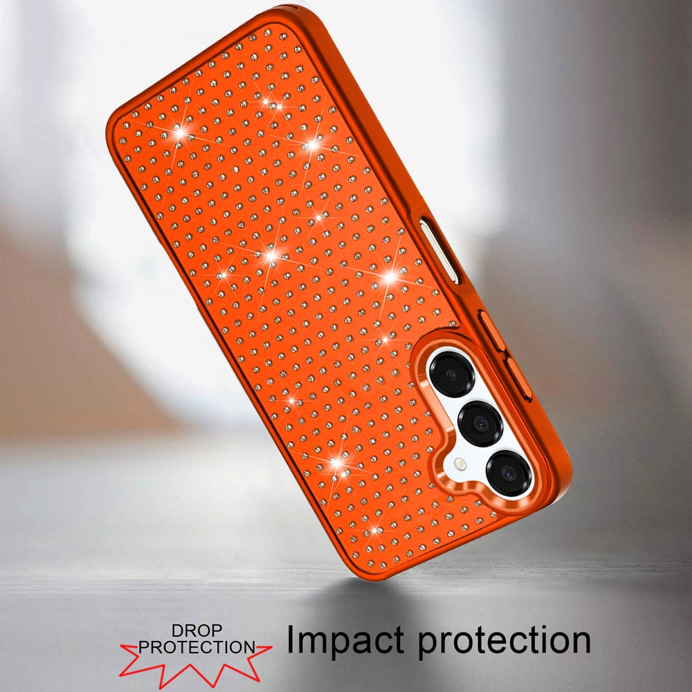 Phone Case for Samsung Galaxy A16 5G Luxury Diamond Bling Sparkle Chrome Metallic Edge Shockproof Durable Protective Stylish Premium Hybrid Design Cover Cosmic Orange
