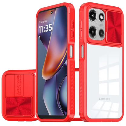 For Motorola Moto G 5G 2026/2025 Hybrid Cases with Sliding Camera Cover Transparent Shockproof Bumper TPU Protective Case Cover Red