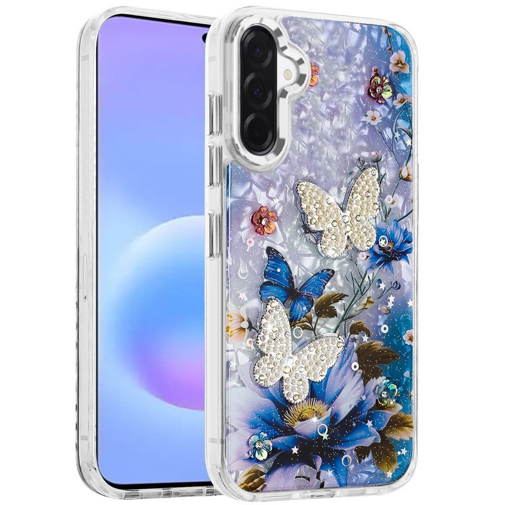 Phone Case for Samsung Galaxy A57 Glitter Butterfly Design Metal Buttons Shockproof Hybrid TPU + PC Durable Protective Slim Grip Stylish Cover