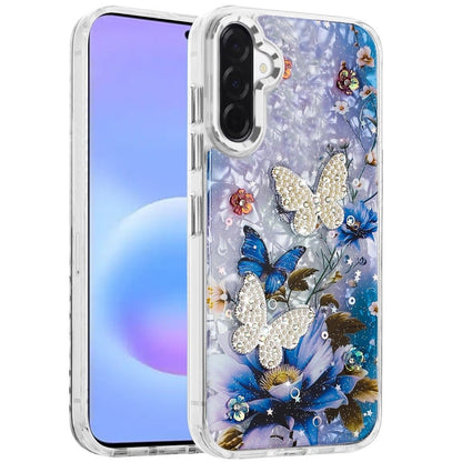 Phone Case for Samsung Galaxy A57 Glitter Butterfly Design Metal Buttons Shockproof Hybrid TPU + PC Durable Protective Slim Grip Stylish Cover