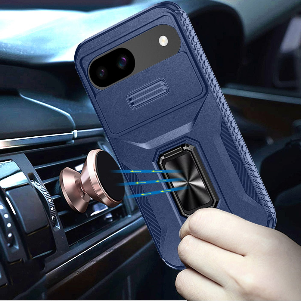 For Google Pixel 9A Case, Camera Cover with Magnetic Rotation Ring Stand, Military Grade Hybrid Hard TPU Shockproof Case Cover