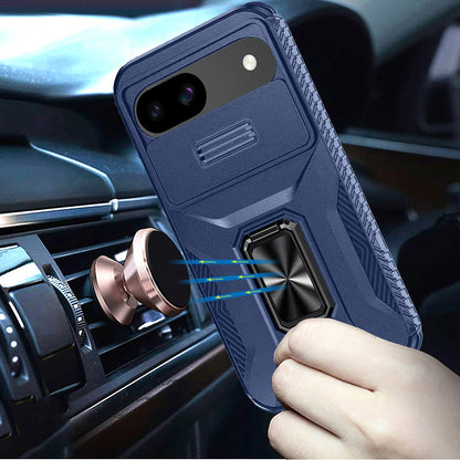 For Google Pixel 9A Case, Camera Cover with Magnetic Rotation Ring Stand, Military Grade Hybrid Hard TPU Shockproof Case Cover