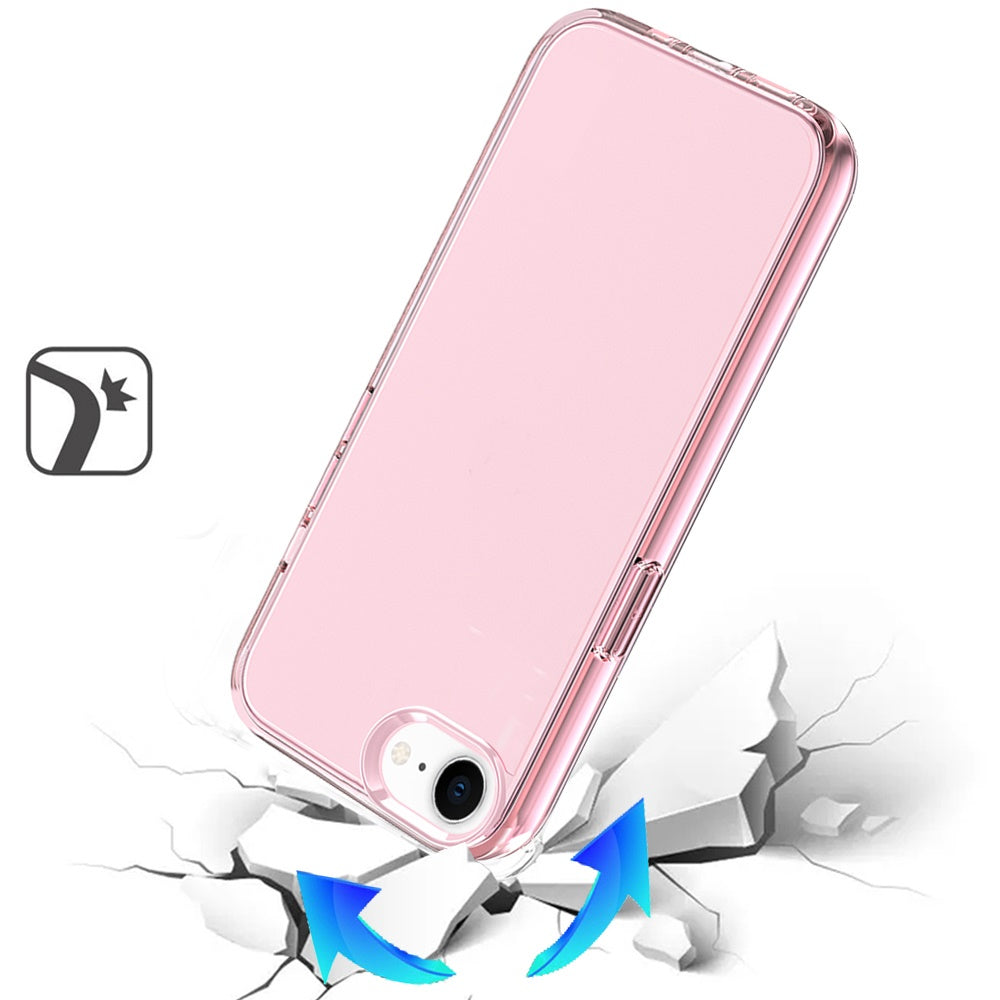 For Apple iPhone 17E /16E Transparent Shock Absorption PC + TPU Rubber Gel Thick 3mm Hybrid Silicone Slim Fit Back Case Cover Pink