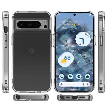 Phone Case for Google Pixel 9 Pro Crystal Transparent Thick 2.0mm Shockproof Chrome Button Durable Grip Camera Protection Hybrid Design Cover Clear