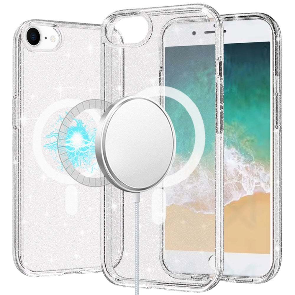 For Apple iPhone 16e MagSafe Compatible Glitter Sparkle Bling Hybrid Case with Magnetic Circle, Slim TPU & Hard PC Frame Case Cover
