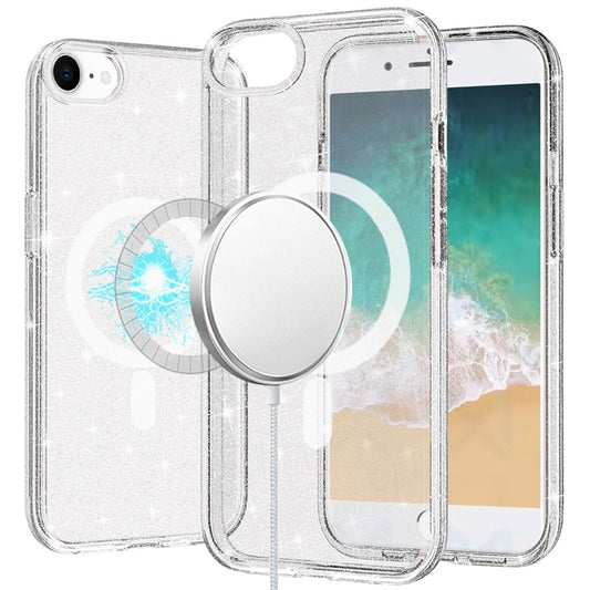 For Apple iPhone 16e MagSafe Compatible Glitter Sparkle Bling Hybrid Case with Magnetic Circle, Slim TPU & Hard PC Frame Case Cover