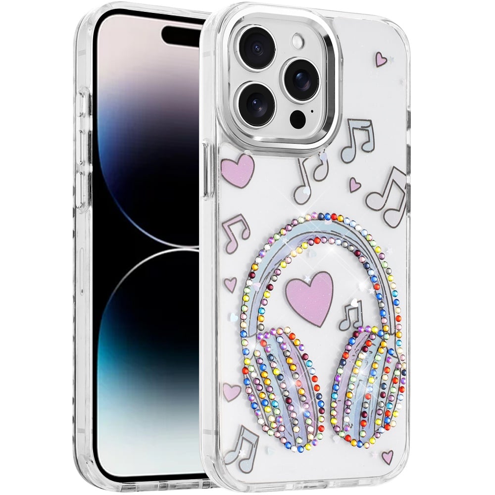 For iPhone 14 Pro Max (6.7") Butterfly Resin Epoxy Diamond Design Metal Edged Hybrid Shockproof Heavy Duty Drop Protection Case Cover