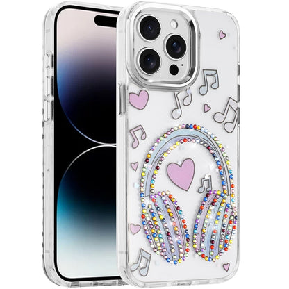 For iPhone 14 Pro Max (6.7") Butterfly Resin Epoxy Diamond Design Metal Edged Hybrid Shockproof Heavy Duty Drop Protection Case Cover