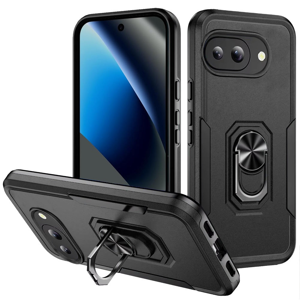 For Google Pixel 10a Hybrid Rugged Tough 2in1 Drop-Proof Protection Military Grade Armor with Metal Ring Stand Case Cover