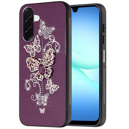 Phone Case for Galaxy A17 5G Diamond Glitter 3D Butterfly Engraved Luxury Bling Hybrid Shockproof Chrome Edge Protective Durable Grip Cover Purple