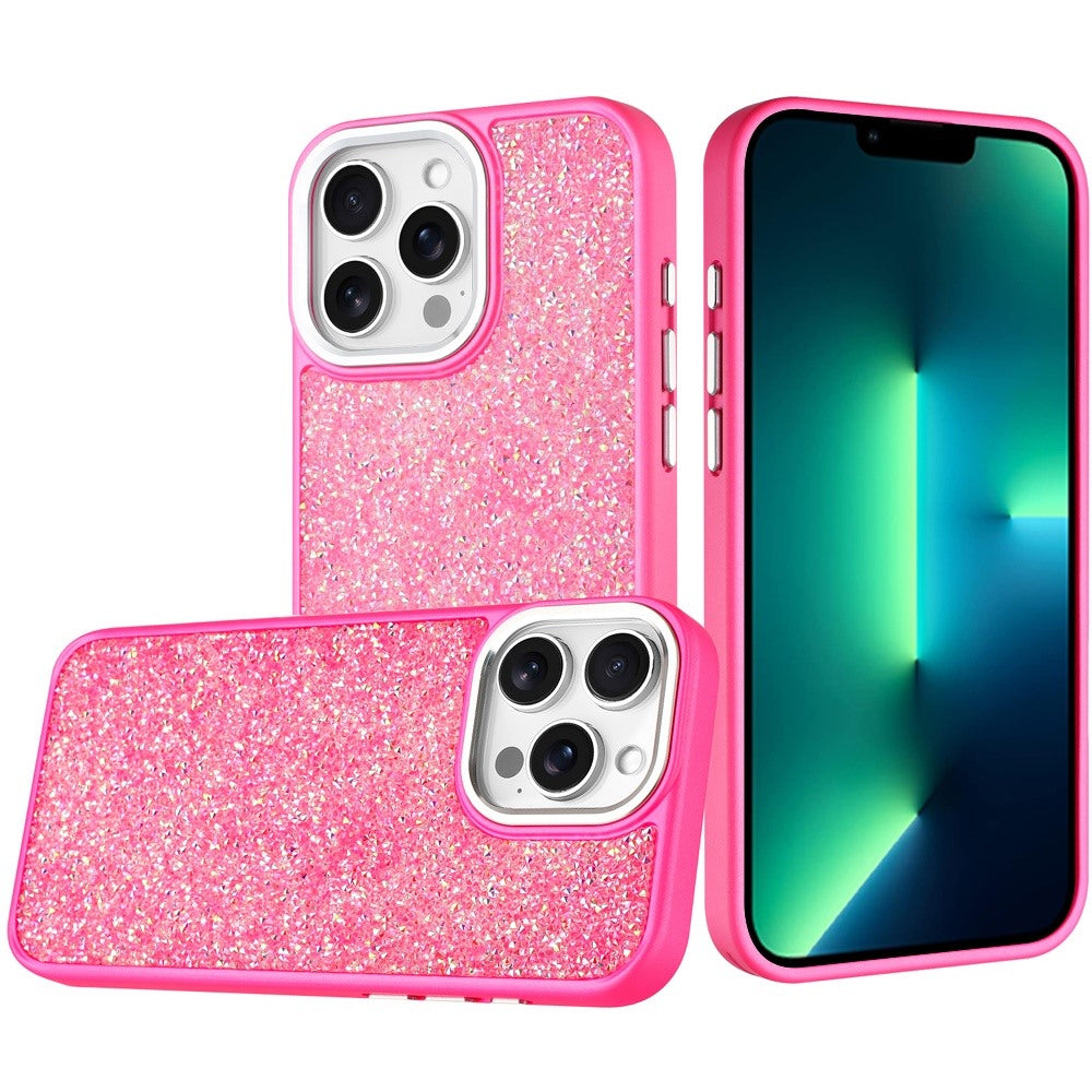 For Apple iPhone 13 Pro Max Crystal Sparkle Diamond Glass Full Mini Glitter Bling Frame TPU Hybrid Protective Case Cover