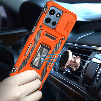 For Motorola Moto G Play 5G 2026 Tough Hybrid Case with Movable Camera Window & Metal Ring Stand Shockproof Case Cover Cosmic Orange