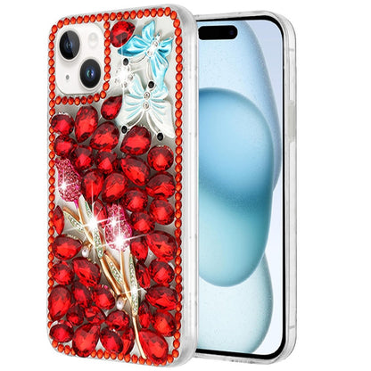 Phone Case for Apple iPhone 15 Plus Luxury Full Diamond Glitter 3D Floral Ornament Hybrid Shockproof Stylish Rhinestone Designer Protective Elegant Cover